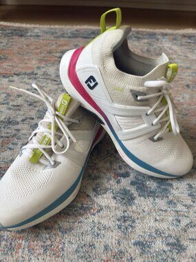 FootJoy Shoe HyperFlex Carbon Mens 9.5W White Blue Pink Golf Spiked 51124